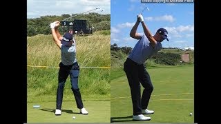 Justin Thomas golf swing  Long Iron faceon amp downtheline July 2017 [upl. by Atterahs]